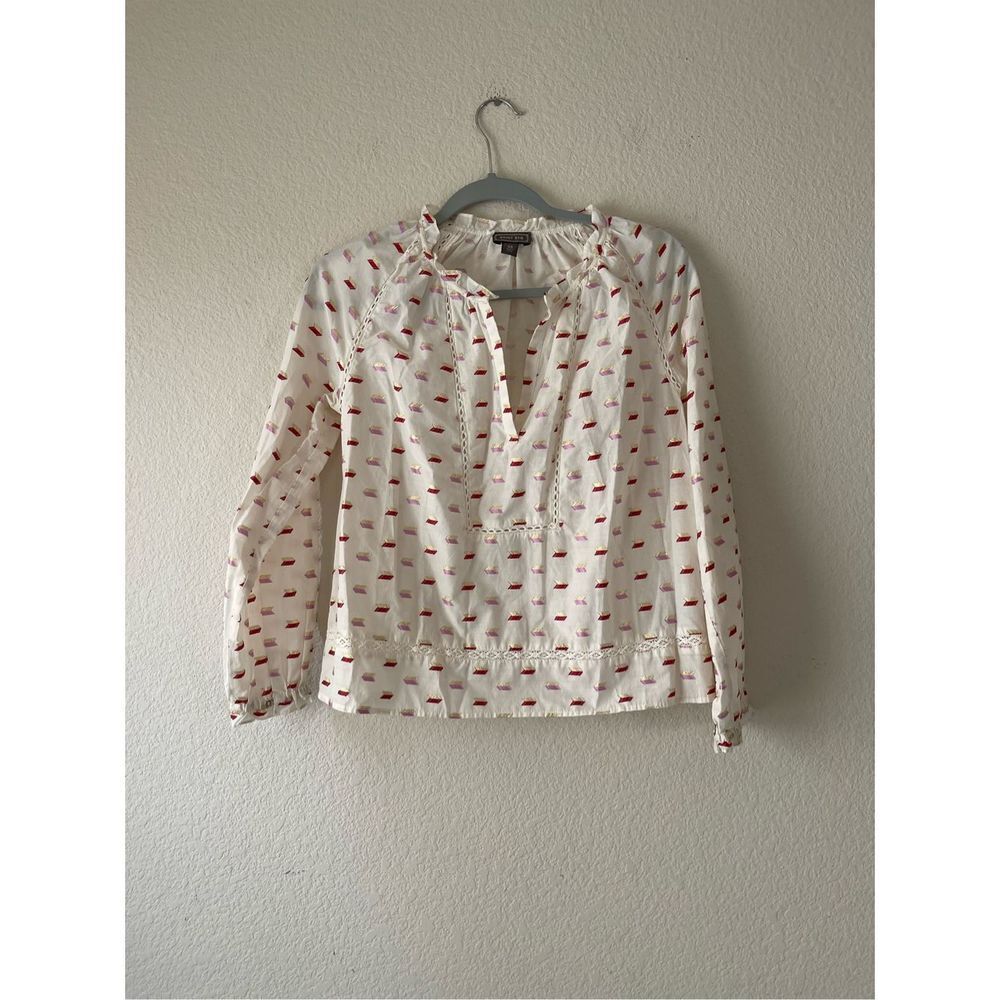 Point sur embroidered popover long sleeve‎ blouse size xs